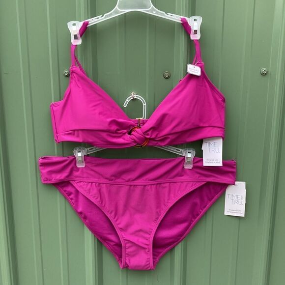 Women’s Swim Top & Mid Rise Pique Bikini Bottom Swimsuit Bathing Suit Size XL - Picture 1 of 15